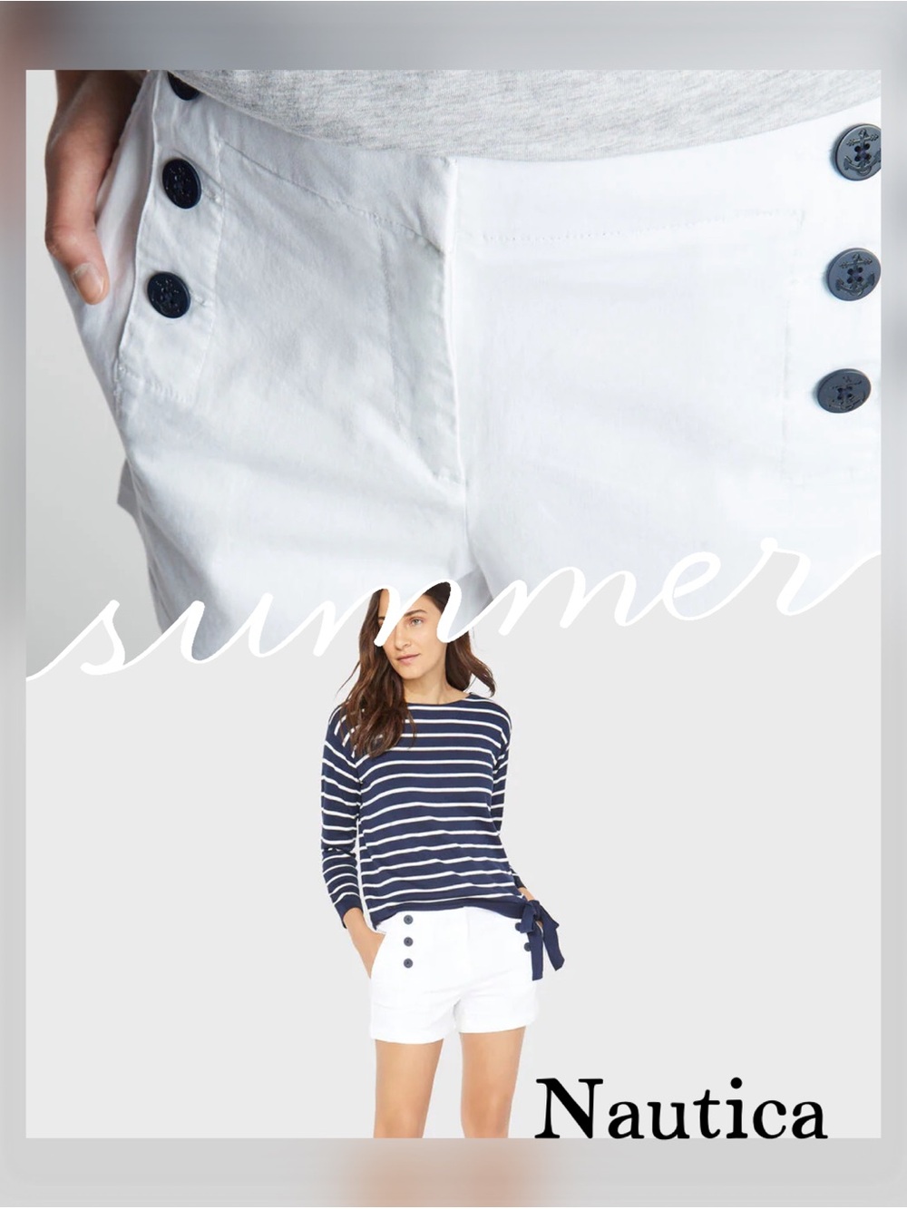 Nautica White Sailor-Style Women's Shorts with Navy Buttons